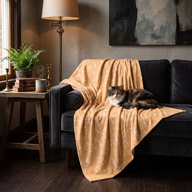 white and orange Musical  Fleece Blanket (Creator Uploaded)