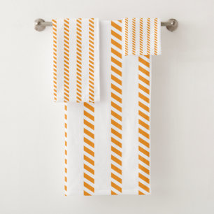 White and Orange Pinstripe Racing Stripes Towels