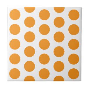 WHITE AND ORANGE POLKA DOT STYLISH SIMPLE CUSTOM CERAMIC TILE