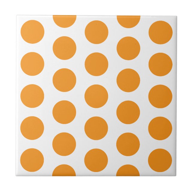 WHITE AND ORANGE POLKA DOT STYLISH SIMPLE CUSTOM CERAMIC TILE (Front)