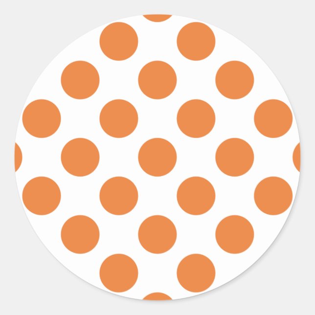 White and Orange Polka Dots Classic Round Sticker (Front)