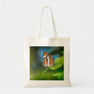 White and Orange Striped Butterfly Tote Bag