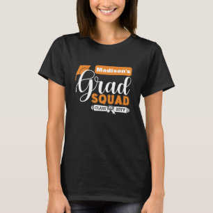 White and Orange Text Female's Black Grad Squad T-Shirt