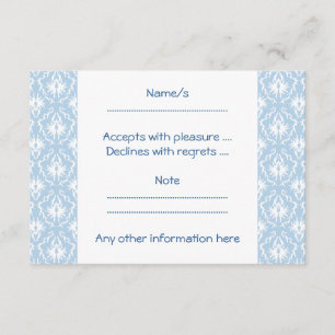 White and Pale Blue Damask Design. RSVP Card