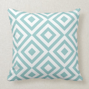 White And Pastel Blue Geometric Squares Pattern Cushion