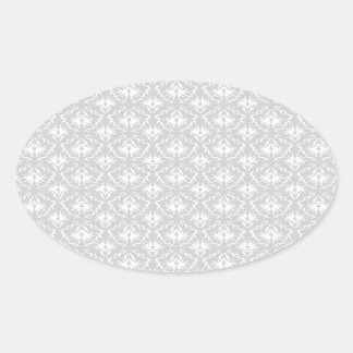 White and Pastel Grey Damask Design. Oval Sticker