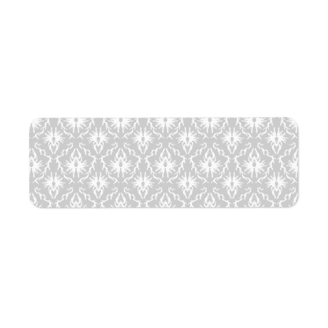White and Pastel Grey Damask Design. Return Address Label (Front)