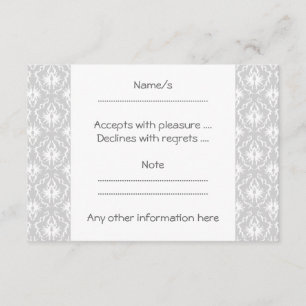 White and Pastel Grey Damask Design. RSVP Card