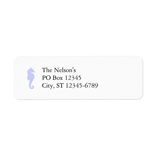 White and Periwinkle Sea Horse Return Address Label (Front)