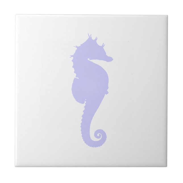 White and Periwinkle Sea Horse Tile (Front)