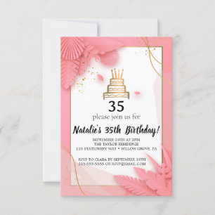 White and pink 35th Birthday Invitation