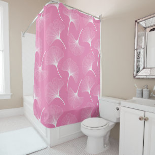 White and pink abstract leaves pattern shower curtain