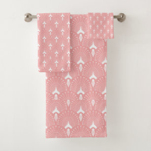 White and pink art-deco pattern bath towel set