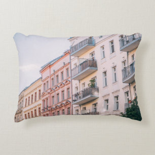 WHITE AND PINK BUILDINGS DECORATIVE CUSHION