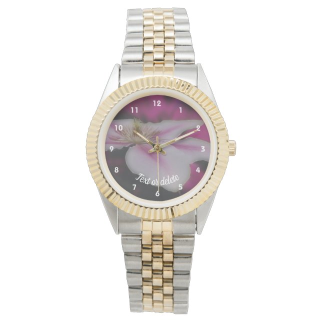 White And Pink Clematis Flower Personalised Watch (Front)
