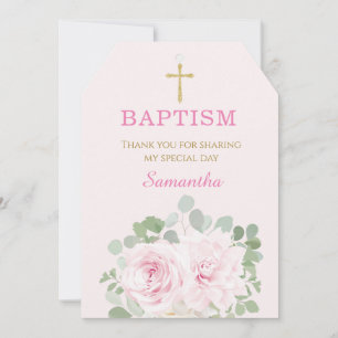 White and Pink Custom Baptism Thank You