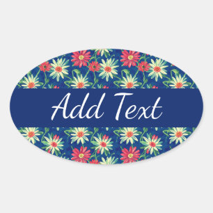 White and Pink Daisies  Oval Sticker
