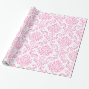 White and Pink Damask   Wrapping Paper
