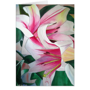 White and Pink day lily flower watercolor art
