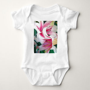 White and Pink day lily flower watercolor art Baby Bodysuit