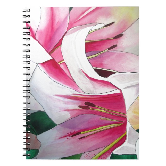 White and Pink day lily watercolor art flower Notebook (Front)