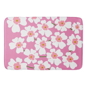 White and Pink Fantasy Flower Power  Bath Mat