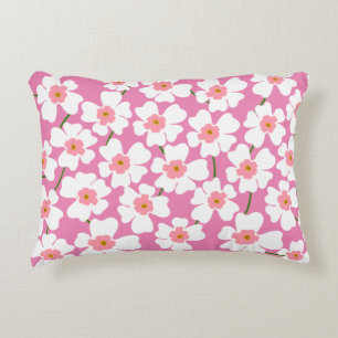 White and Pink Fantasy Flower Power Decorative Cushion