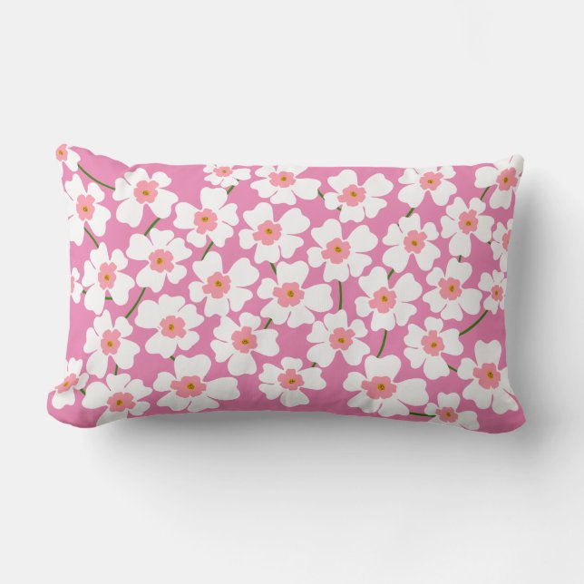 White and Pink Fantasy Flower Power   Lumbar Cushion (Front)