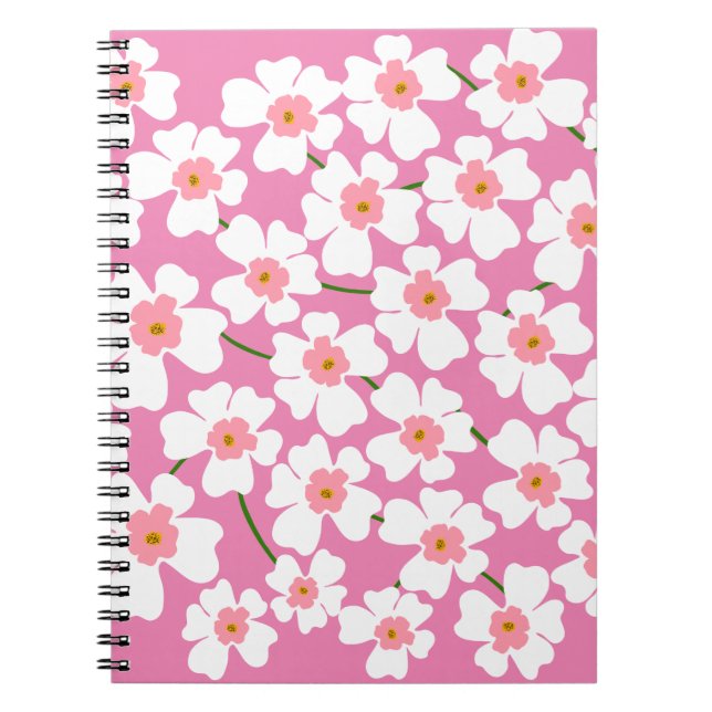 White and Pink Fantasy Flower Power   Notebook (Front)