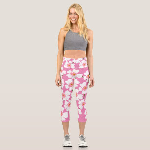 White and Pink Fantasy Flower Power   Yoga Mat Capri Leggings