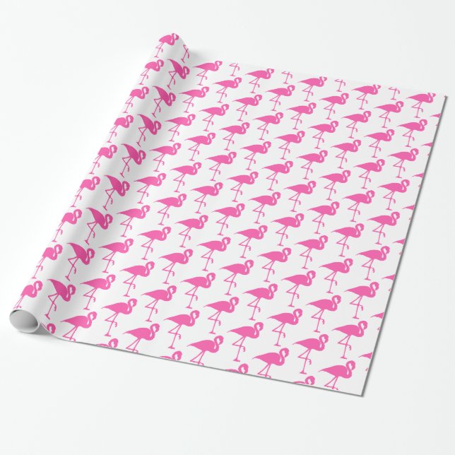 White and Pink Flamingo Wrapping Paper (Unrolled)