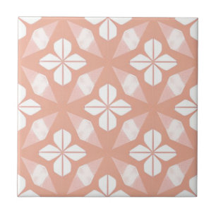 White and pink floral ceramic tile