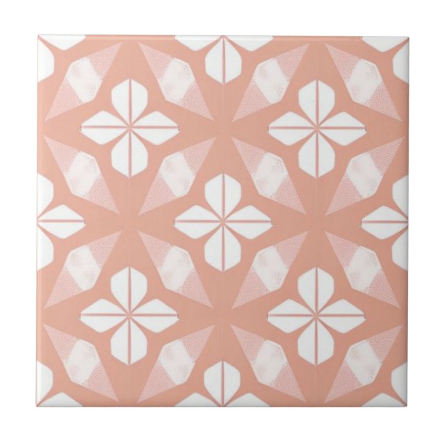 White and pink floral ceramic tile (Front)