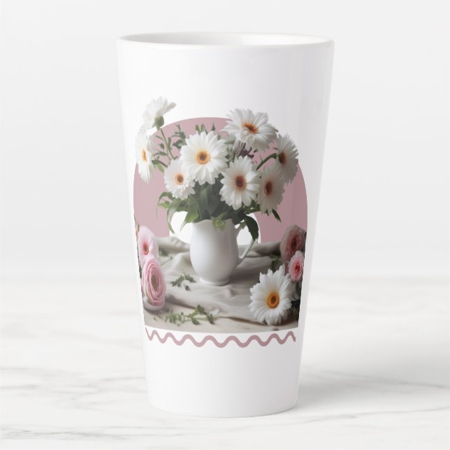 White and Pink Flowers Latte Mug (Front)