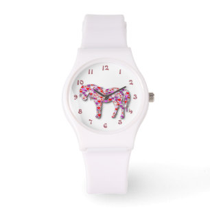 White and Pink Heart Horse Pony Watch