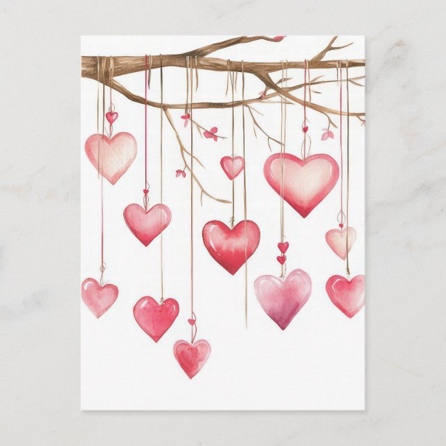 white and pink Hearts Valentine's Greeting Postcard (Front)
