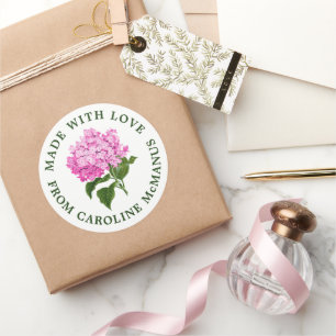 White and Pink Hydrangea Made with Love Classic Round Sticker