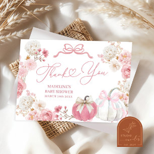 White and Pink Little Pumpkin Thank You Card