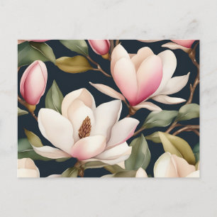 White And Pink Magnolia Flowers Pattern Postcard
