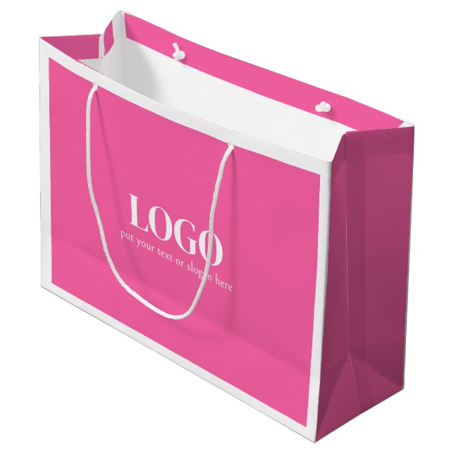 White And Pink Minimalist Custom Boutique Large Gift Bag (Front Angled)