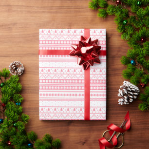 White And Pink Nordic Sweater Christmas Pattern Wrapping Paper