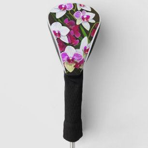 White and pink orchid flowers golf head cover