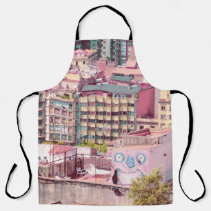 WHITE AND PINK PAINTED WALL APARTMENT COMPLEX APRON