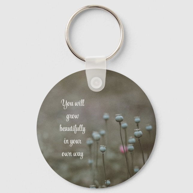 White and pink petaled flower Keychain (Front)