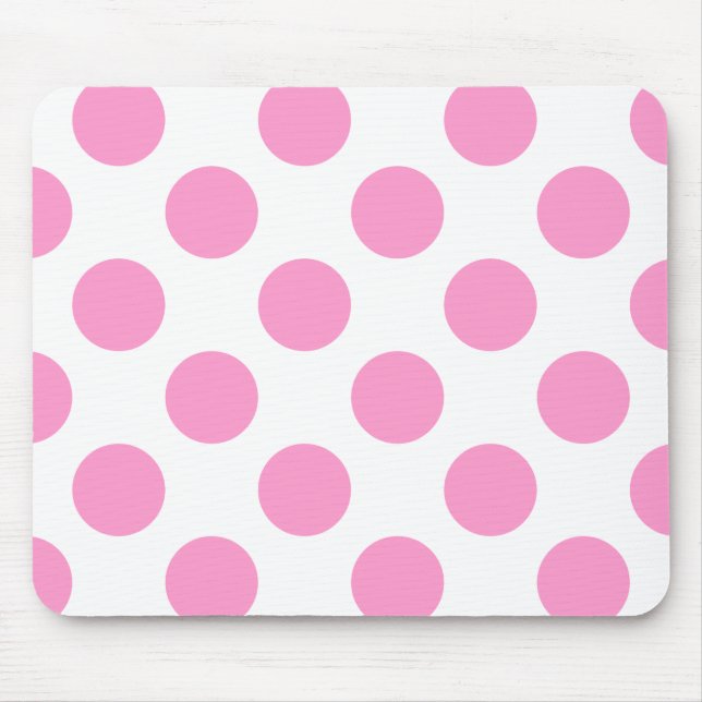 White and Pink Polka Dot Mouse Pad (Front)