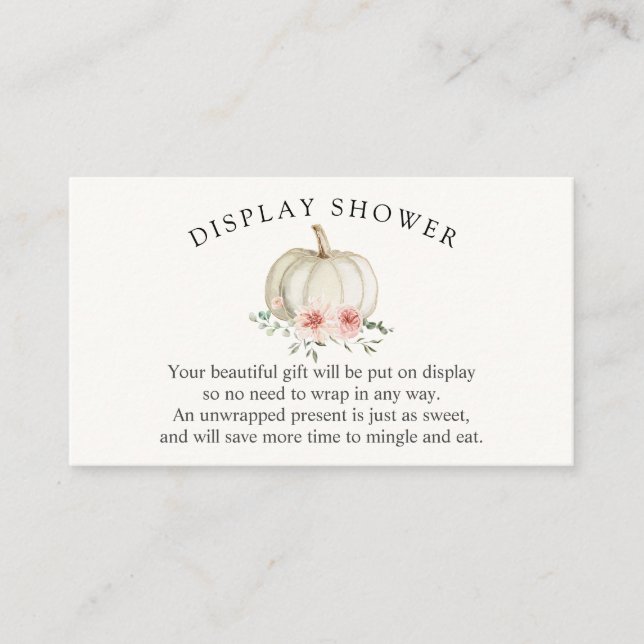 White and Pink Pumpkin Baby Shower Display Shower Enclosure Card (Front)