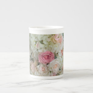 White and Pink Rose Flowers Artistic Photo Art Bone China Mug