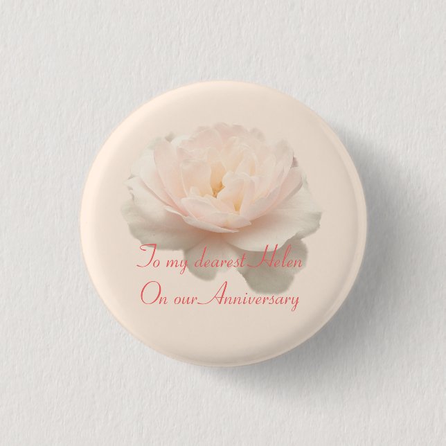 White and pink rose plate 3 cm round badge (Front)