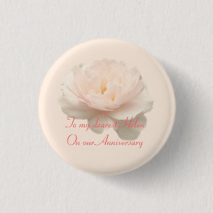 White and pink rose plate 3 cm round badge