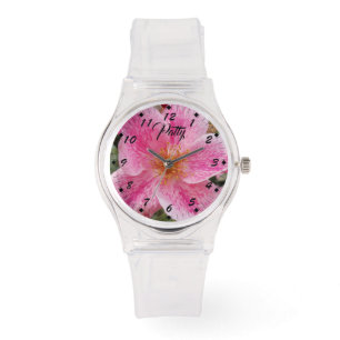 White and pink single rose blossom yellow centre watch